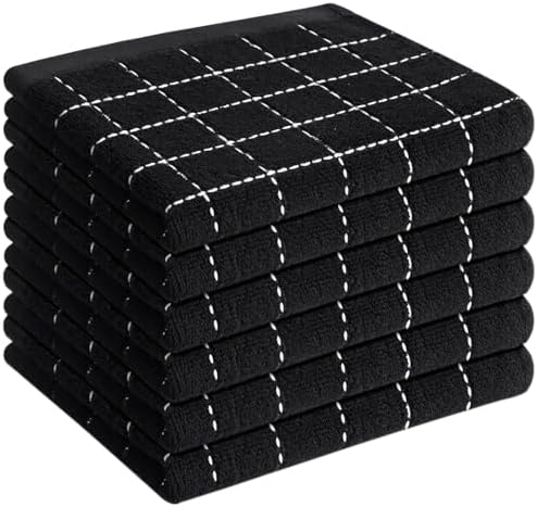 QUILTINA Kitchen Towels 6 Pack, 12 x 12 Inches, 100% Cotton Checkered Designed by Quiltina