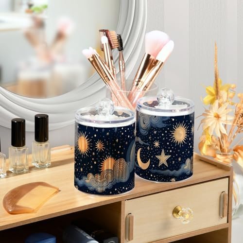 4 Pack Apothecary Jars Bathroom Stars and Moon Qtip Holder Dispenser Clear - Image 6