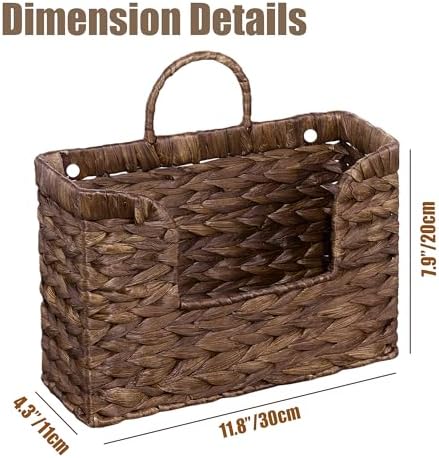 PINXIURY Magazine Holder Wall Basket Water Hyacinth Woven Mail Organizer - Image 2