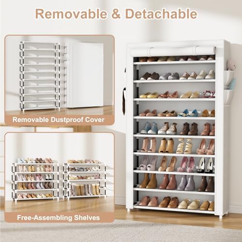 VILICK Shoe Rack with Cover Narrow Shoe Organizer with Pockets 10 Tier Tall - Image 6