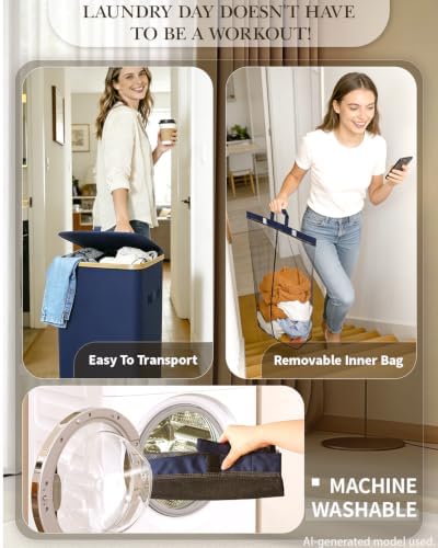 Laundry Basket with Wheels, 110L Large Rolling Laundry Hamper - Image 3