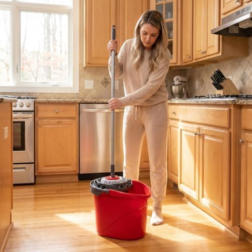 Mop Bucket with Wringer and Handle, 2.5 Gallon Floor Cleaning Bucket Red - Image 6