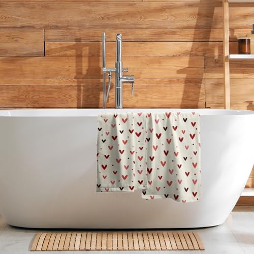 Valentine's Hand Towels Set of 2 Pink Red Love Heart Dot Decor Kitchen Towels - Image 7