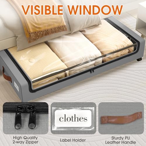 Under Bed Storage with Wheels 3Pack Storage Containers with Clear Window - Image 3