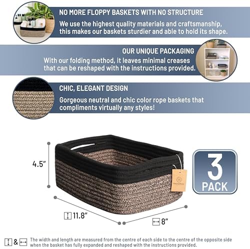 NaturalCozy 11.8"x8"x4.5” Rectangle Storage Baskets - Image 2
