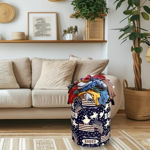 Western Cowboy Laundry Basket Oxford Cloth Foldable Hamper 18.9x16.5 Inch - Image 2