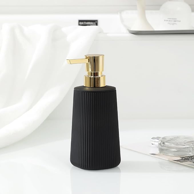 YAUKPH Small Soap Dispenser for Bathroom and Kitchen Matte Black and Gold | - Image 4