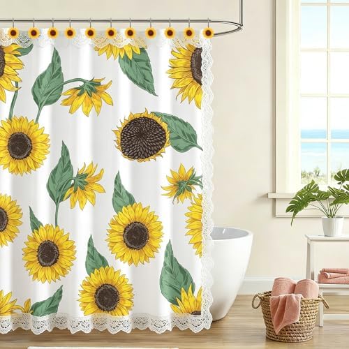 Sunflower Shower Curtain Hooks, Rust-Resistant Yellow Flower Hooks - Image 4