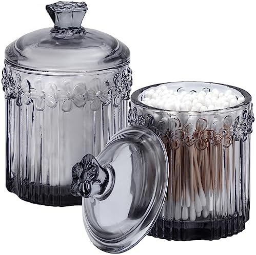 rejomiik 2 Pack Qtip Holder Glass Apothecary Jars by rejomiik