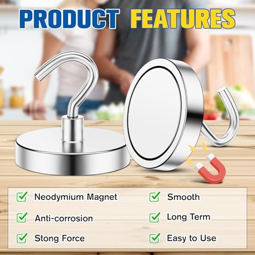 Grtard 8 Pcs Silver Magnetic Hooks Heavy Duty, 120 LBS Strong Magnet Hooks - Image 3