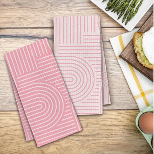 Abstract Boho Pink Kitchen Towels, Minimalist Contemporary Dish Tea Towels - Image 5
