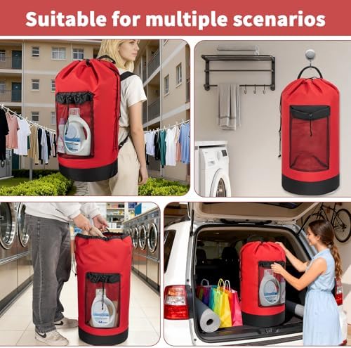 150L Laundry Bag Backpack with 3 Sizes Mesh Wash Bags and Shoulder Straps - Image 7