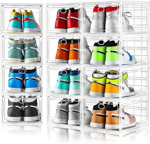 12 Pack Clear Shoe Storage, Stackable Shoe Organizer, Shoe Boxes by Amllas