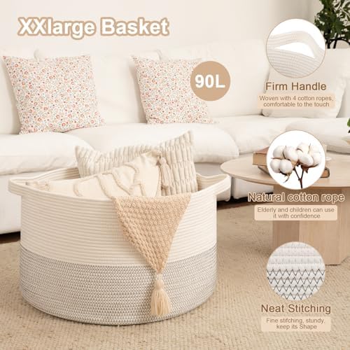 OIAHOMY 90L Large Blanket Basket Living Room Laundry Basket Black & White - Image 4
