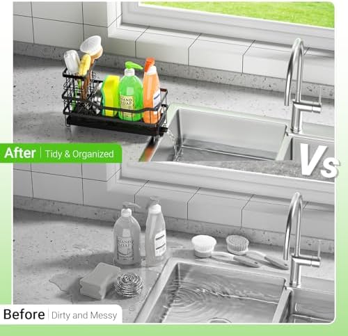 Sponge Holder for Kitchen Sink, Self-Draining Sink Caddy Organizer - Image 3