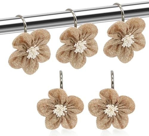 Flower Decorative Shower Curtain Hooks, Stylish Fabric Flower Shower Curtain by JTDTH