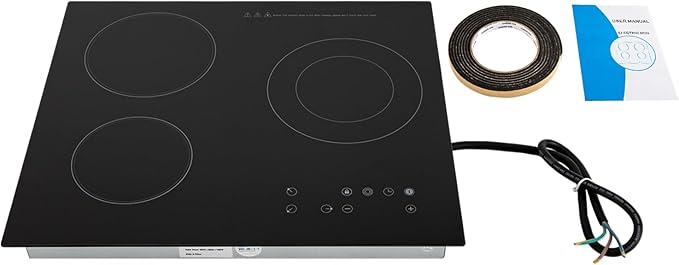 Countertop Ceramic Cooktop, 2600W 3 Burners with 9 Heating Levels, Touch Control Electric Stove with Timer & Child Safety Lock, Built-in & Portable Design for Kitchen Office RV