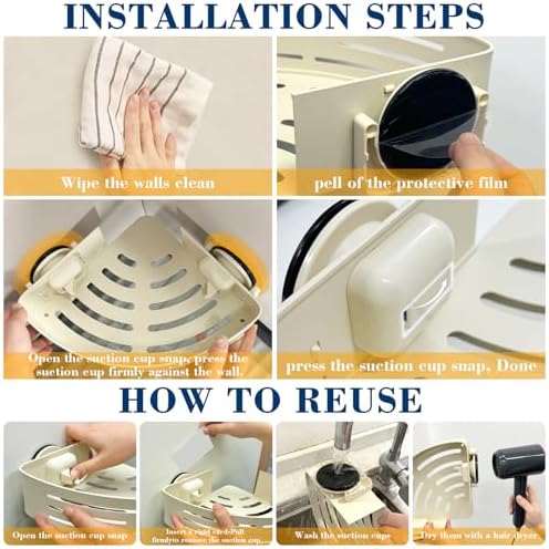 Corner Shower Caddy Suction Cup, No-Drilling Hanging Shower Shelves - Image 5