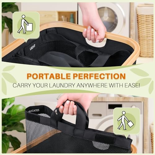 145L Laundry Hamper with Lid, 3 Section Laundry Basket with 3 Removable Bag - Image 2