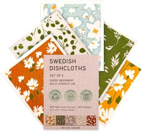 Swedish Dishcloths, Super Absorbent Multi-Surface Cleaning Cloths, 80% Cellulose by MosJos