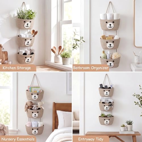 Bear Nursery Decor Teddy Bear Hanging Basket Cotton Rope Woven Wall Storage - Image 6