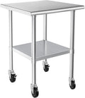 HARDURA Stainless Steel Table with Wheels 24 x 30 Inches Casters NSF Heavy Duty Commercial Work & Prep Table with Undershelf and Galvanized Legs for Restaurant Kitchen Bar and Hotel Garage