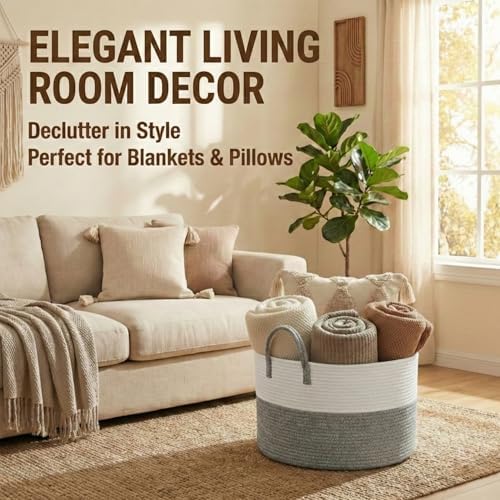 JMvicyroam 65L Extra Large Machine Washable Cotton Rope Blanket Basket - Image 3