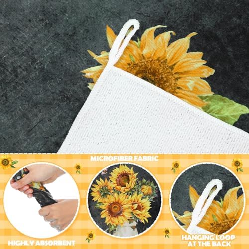 Bencailor 6 Pcs Black Sunflower Kitchen Towels Decorative Sets Dish Towels - Image 4