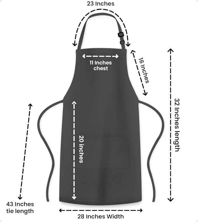 Adjustable Bib Apron 100% Polyester Kitchen Aprons Waterdrop Resistant Aprons with Adjustable Strap, Pockets & Long Ties