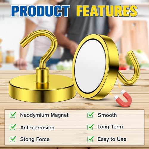 Grtard 4 Pcs Yellow Magnetic Hooks Heavy Duty, 120 LBS Strong Magnet Hooks - Image 3