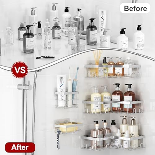 Liuoud Corner Shower Caddy 5 Pack Adhesive Stainless Steel Organizer Silver - Image 7