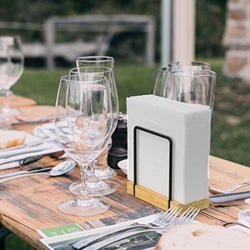 Wican Napkin Holder for Table, Bamboo Iron Standing Napkin Dispenser - Image 4