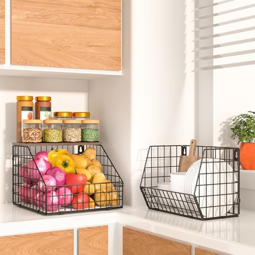 Fruit and Vegetable storage, 2 Set Wall Mounted Wire Baskets, Fruit Basket - Image 4