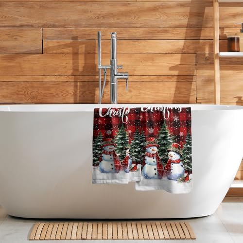 Xmas Snowman Small Bathroom Towels Set Merry Christma Black Red Buffalo Plaid - Image 7