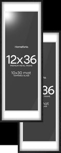 Homeforia 12x36 Black Wood Picture Frame, High End Oak 12x36 Poster Frames with Mat 10x30 Art, 12 x 36 Black Wooden Frames Matted to 10 by 30, 36x12 Panoramic Frame, Tempered Glass, Wall Kit, Set of 2