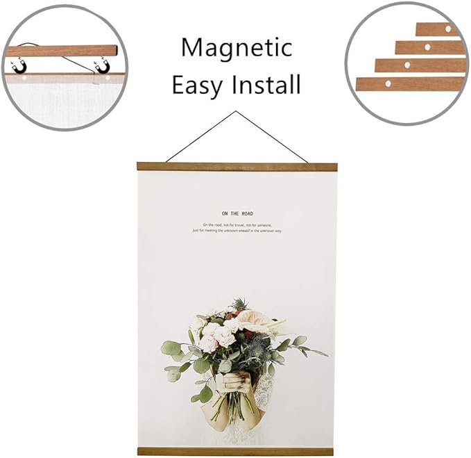 Miaowater 2 Pack Poster Frame,8x10 8x12 8x18 Magnetic Light Wood Wooden Frames Hanger for Photo Picture Art Canvas Print Artwork Wall Hanging Teak Wood 8''