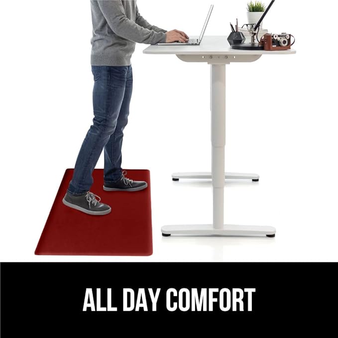 GORILLA GRIP 2 Pack Comfortable Cushioned Kitchen Mats for Floor, 17x29 + 17x59, Waterproof and Stain Resistant, 1/2 Inch Thick Ergonomic Standing Desk Anti Fatigue Mat, Foam Supports Feet, Red