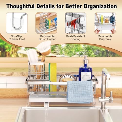 Sponge Holder for Kitchen Sink, Self-draining Sink Caddy - Image 7