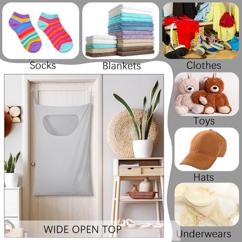 2 Pcs Large Hanging Laundry Hamper Bag 28 x 35 in Over The Door Hamper Space - Image 3