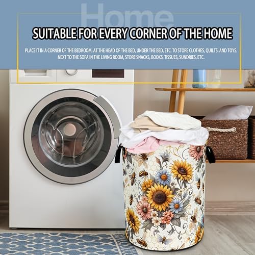 Bee Sunflower Laundry Basket Flower Foldable Waterproof Oxford Cloth - Image 7