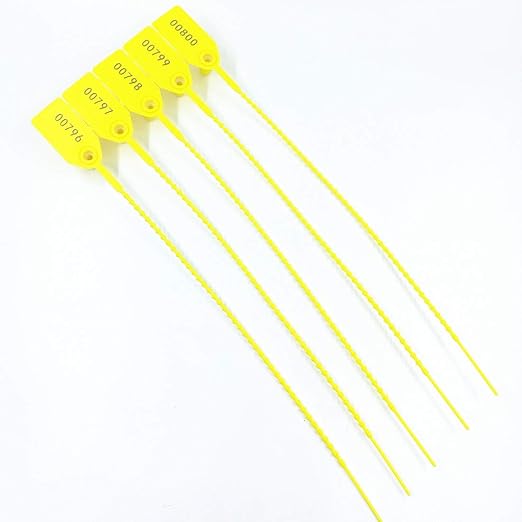 250mm Pull-Tite Plastic Security Seals Shipping Tags Disposable Signage Numbered(Package of 100) (Yellow)