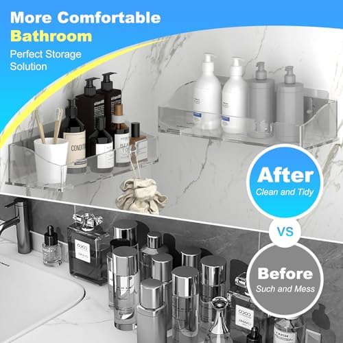Clear Acrylic Shower Shelves, Adhesive Bathroom Caddy Organizer - Image 3