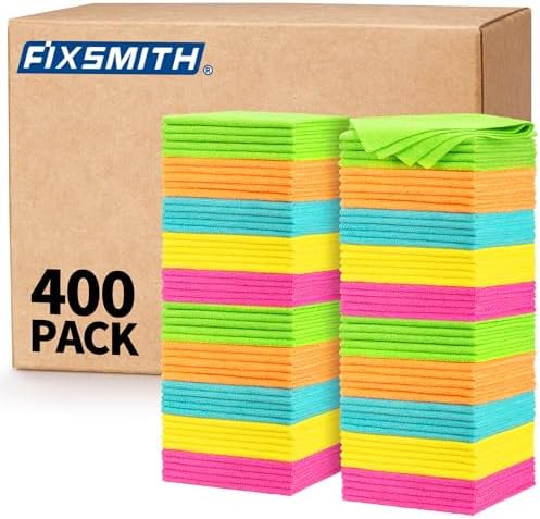 FIXSMITH Microfiber Cleaning Cloth, 400 Pack Shop Towels, Lint-Free Car Wash by FIXSMITH