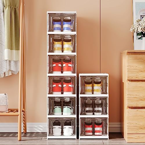 Shoe Storage Organizer Box 6-Tier Foldable Collapsible Stackable Shoe Rack Bins - Image 6