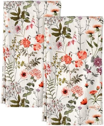 Miss Adola 150GSM Flour Sack Kitchen Towels Set of 2, Flower Shrubs by MissAdola