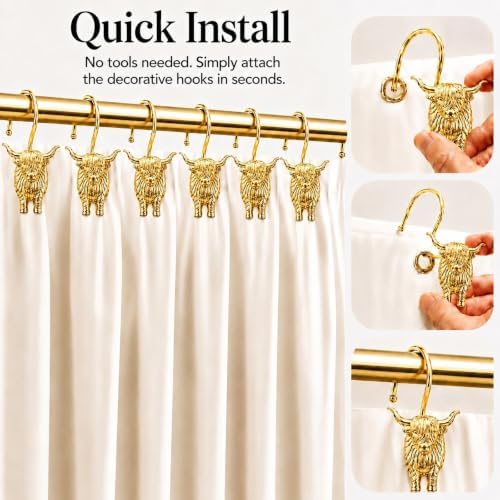 Highland Cow Shower Curtain Hooks, Rust-Resistant Zinc Alloy Metal Hooks - Image 4