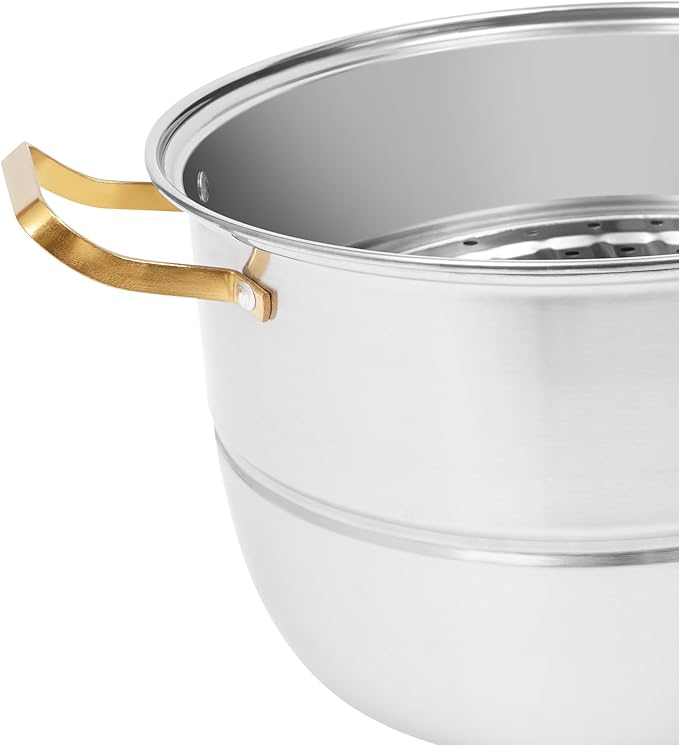 3-Tier Food Steamer Pot for Cooking, Stainless Steel Steamer Pot with Lid, Stackable Steaming Pots for 4-6 People, Steam Cooker Cookware for Dumpling Seafood, Compatible with Gas Stove (12.6 Diameter)