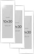 Homeforia 10 x 30 Picture Frame Silver, High End Metal 10x30 Poster Frames with Mat 8x24 Photo, 10 x 30 Silver Frames Matted to 8 x 24 Print, 30by10 Panoramic Frame, Tempered Glass, Wall Kit, Set of 3