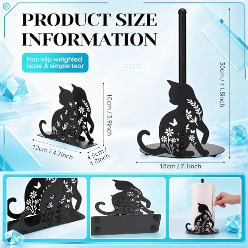 Havawish 2 Pcs Cat Paper Towel Holder Set Black Cat Countertop Kitchen Decor - Image 3