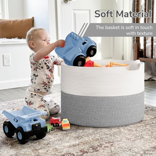INDRESSME 115L Extra Large Woven Rope Blanket Basket Living Room Light Grey - Image 6